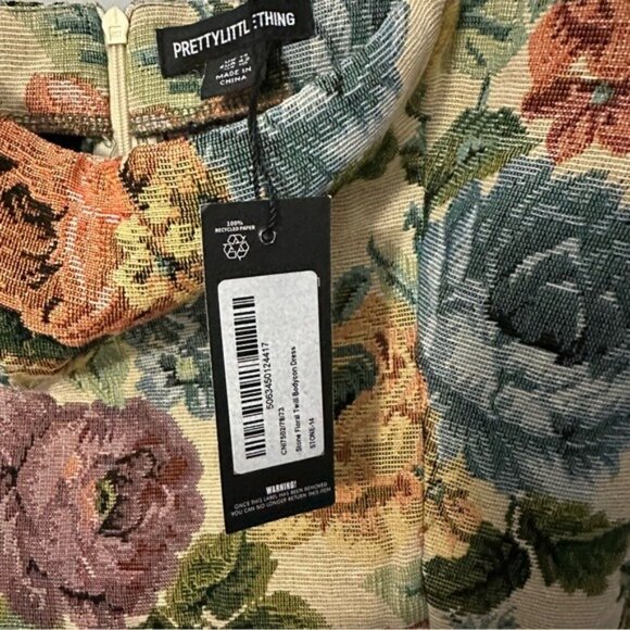 PrettyLittleThing Floral Tapestry Mini Dress Cottagecore Romantic Size 10 - Picture 9 of 16